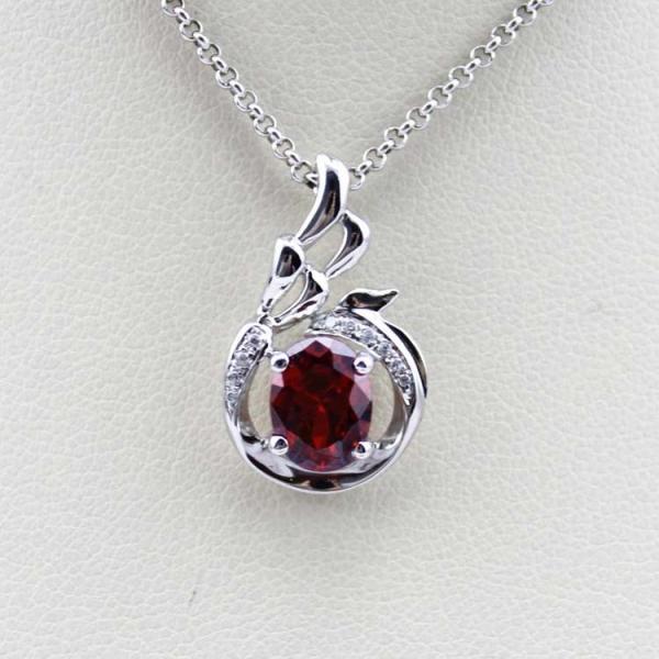 925 Silver Pendant with 6x8mm Oval Green and Clear Cubic Zircon Pendant (PSJ0401)