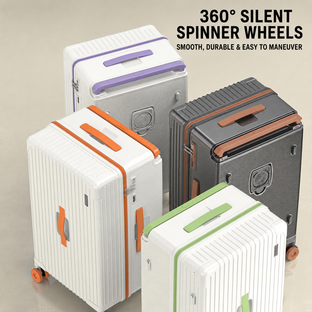 Large Capacity PC Hard Shell Suitcase with Wide Handle, Cup Holder, Side Hook and 360 Degree Spinner Wheels Wholesale