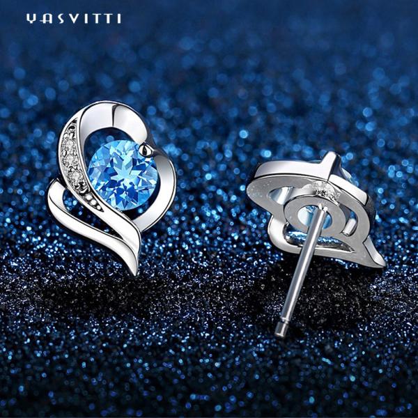 девушка серьги голубого камня SGS серег сердца 0.04oz 1x0.8cm стерлинговая серебряная