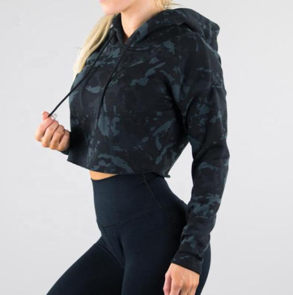 95% Cotton 5% Spandex Women'S Casual Hoodie Sports Activewear Camo Crop Hoodie