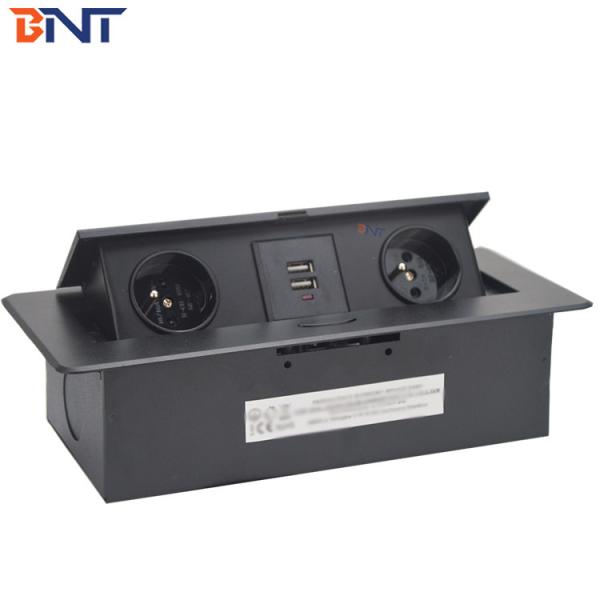 10A Rated Current Black  Oval Corner Desktop Pop Up Hidden Outlet With USB Charger Jack