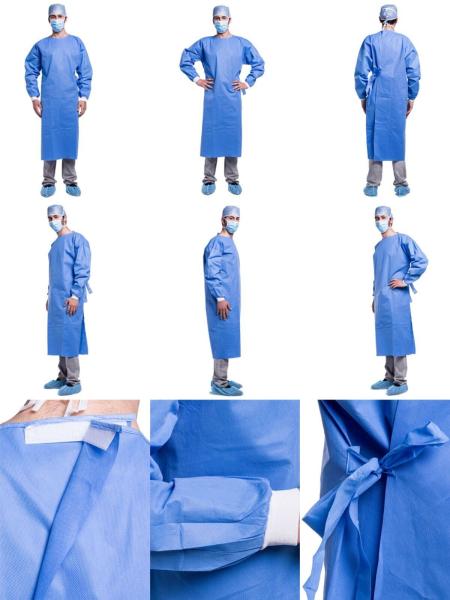 Pharmacy Ppe Anti-Blood 18gsm Stitched seams Disposable Surgical Gown