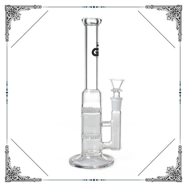 Grace Straight Tube Bong Clear Glass Water Pipe Double Honeycomb Perc Hookah