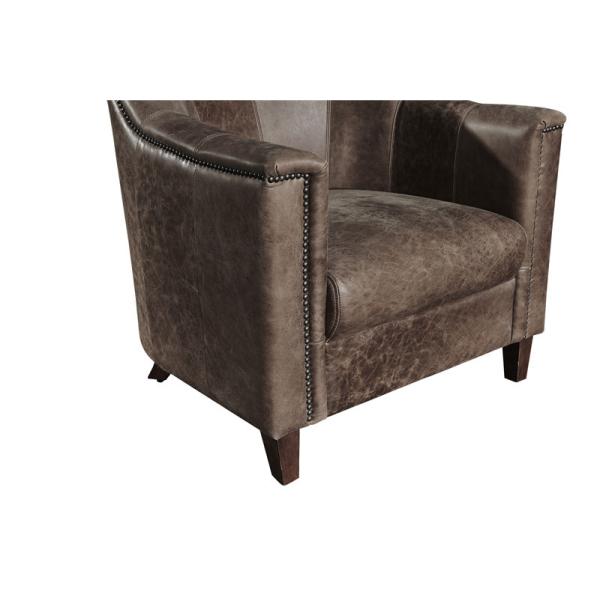 Home Grey Leather Leisure Armchair With Handwork Brasss Nail Heads Decor