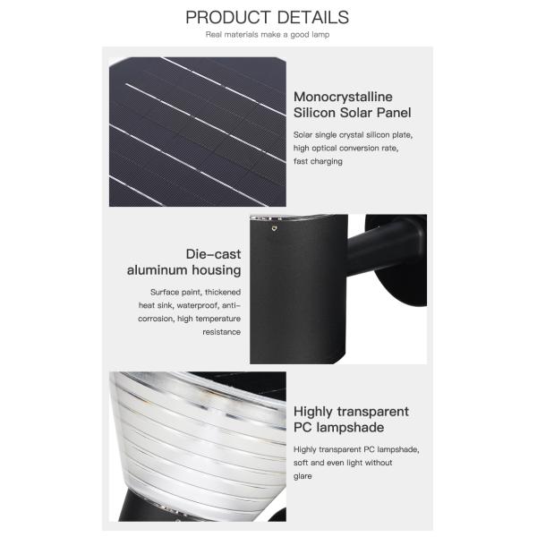 15W Aluminum Sconce Outdoor Garden Solar Light Wall Mounted With Mono Solar Panel