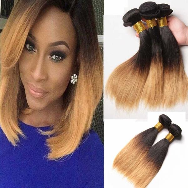 Blonde Brazilian Straight Hair Weave Bundles Ombre Human Hair Bundles Two Tone 1b 27 Hair Weaving
