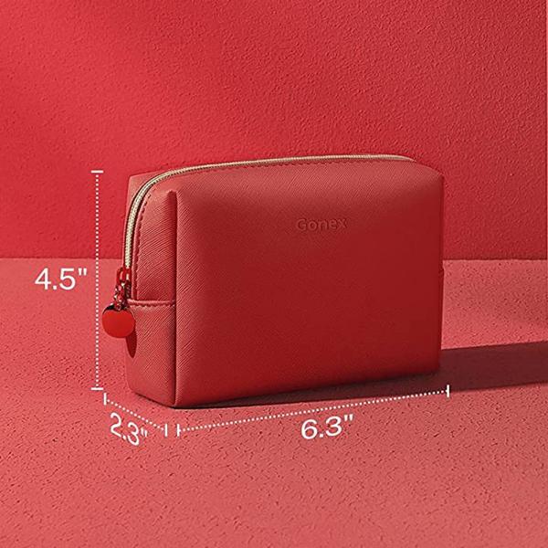 PU Leather Zippered Cosmetic Makeup Bag Red Small For Daily Use