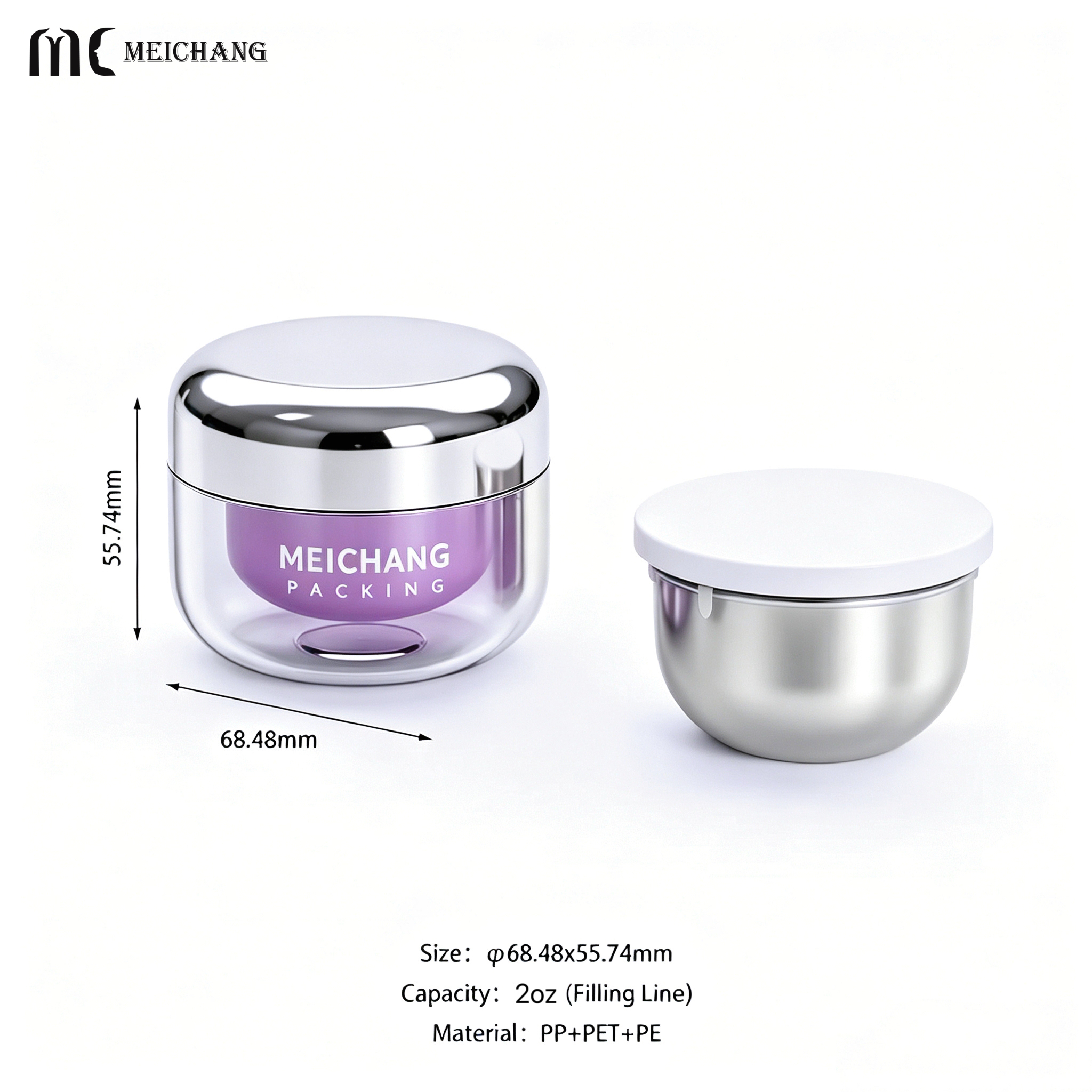 60g Refillable Cosmetic Jar with PP Replaceable Inner Liner(MC-P-562)