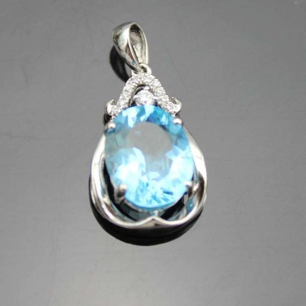 925 Silver Jewelry 9mm x11mm Oval Blue Topaz  Cubic Zircon Pendant(PSJ0420)