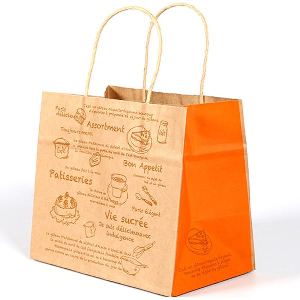 Personalised Kraft Paper Printed Takeaway Bags For Restaurant Hot Food