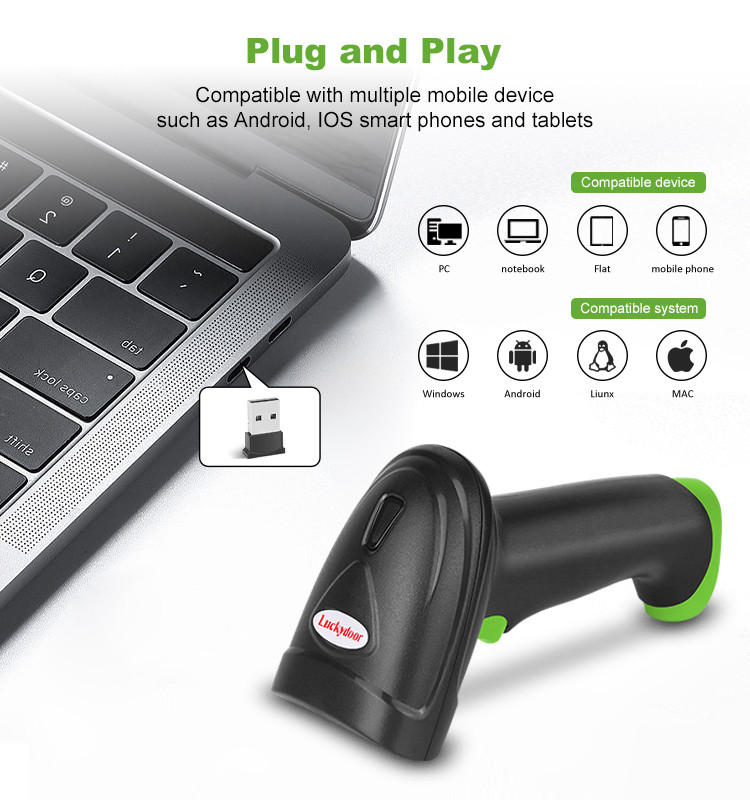 интерфейс 2D блока развертки беспроводной 2.4G Bluetooth штрихкода CMOS Handheld с приемником