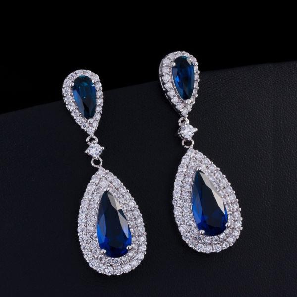 Fashion earring jewelry CZ crystal water drop gold plated tear drop bridal jewelry earrings necklace jewelry set