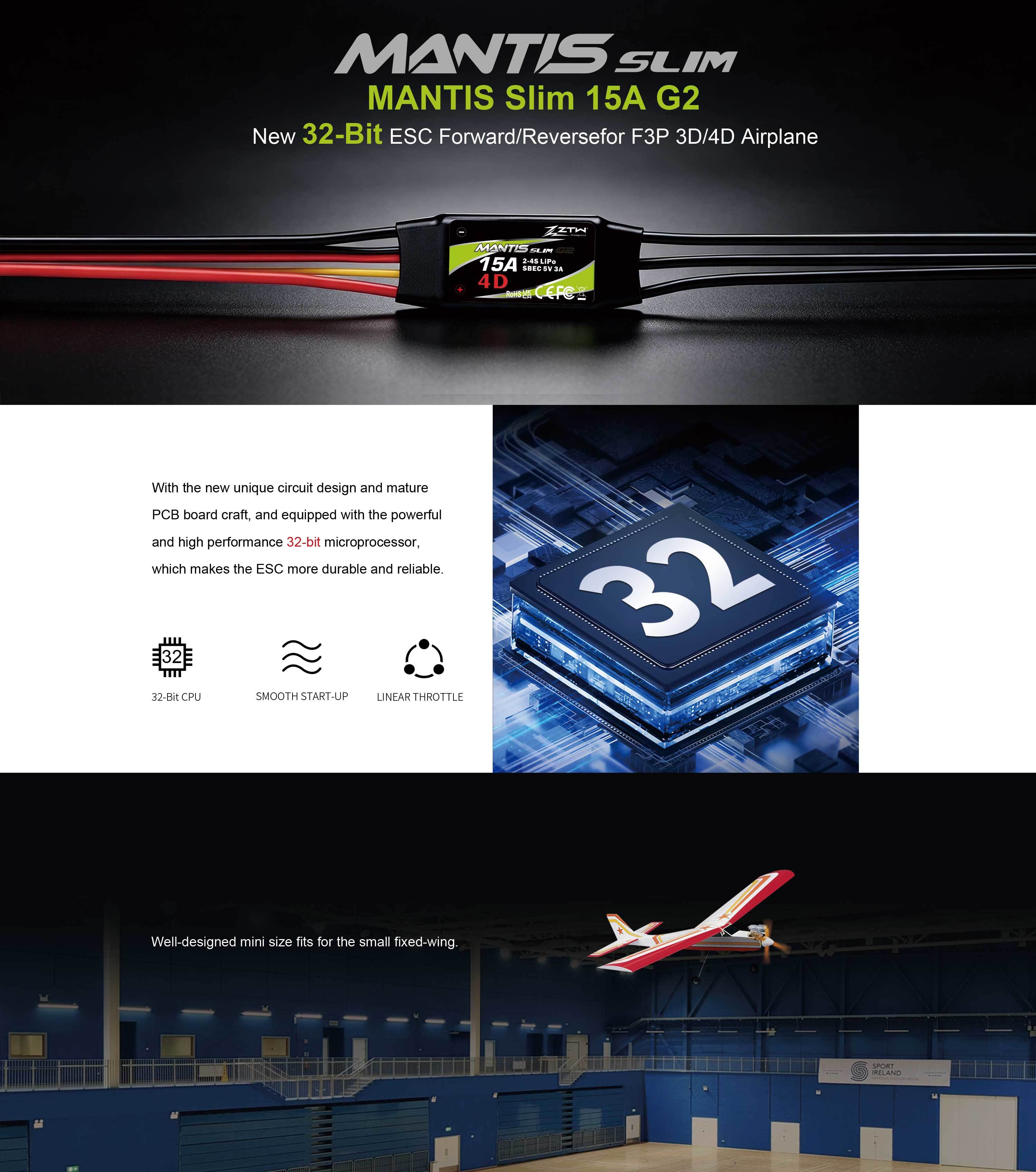5V 3A BEC 15 Amp ESC ZTW Mantis Slim 15A SBEC G2 32 Bit ESC 2S-4S