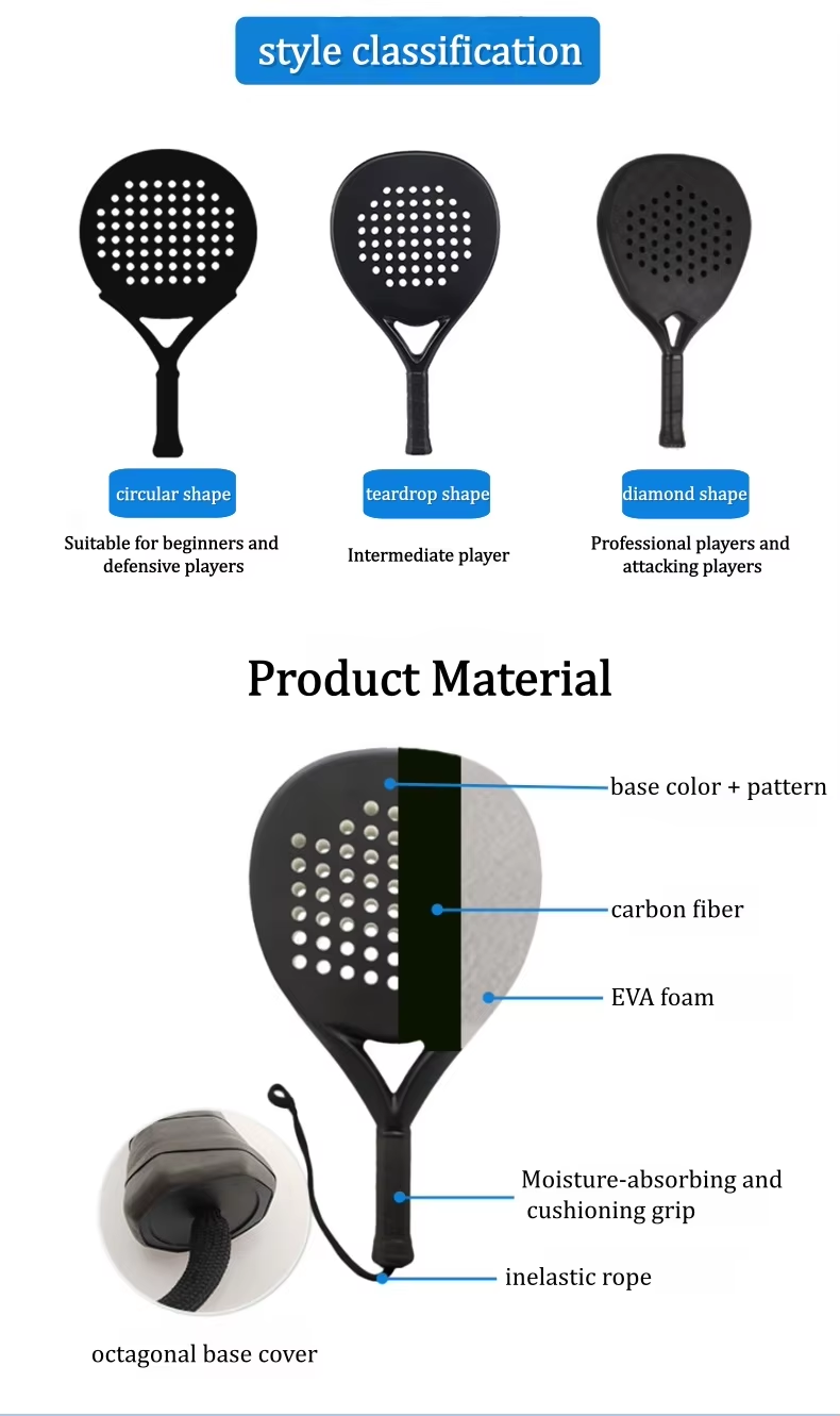 OEM Custom 3K Carbon Fiber Padel Racket with Superior Spin Power and Custom Logo Printing