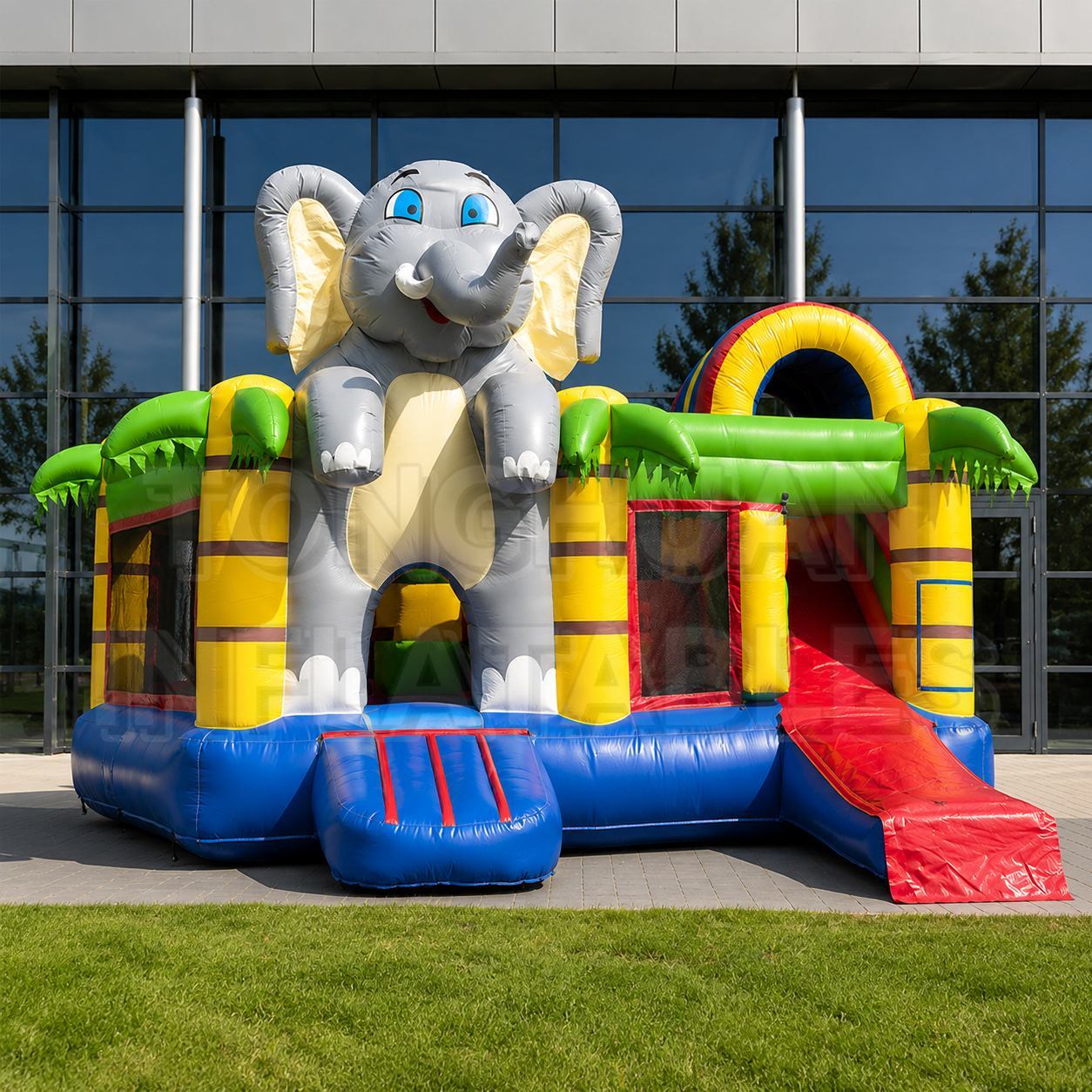Elephant Theme Inflatable Bouncer Combo with Slide and Jungle Style for Kids Parties Schools and Rentals