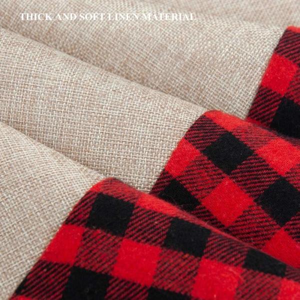 Christmas Tree Skirt Burlap 32 Inches Tree Skirt with Red and Black Plaid Border Trim for Holiday Decorations