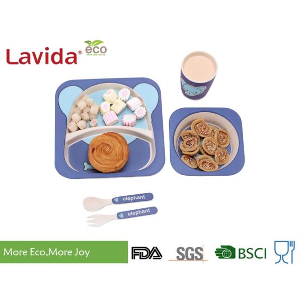Baby Elephant Design Bamboo Childrens Dinner Set , Recycled Natural Bamboo Kids Dinnerware