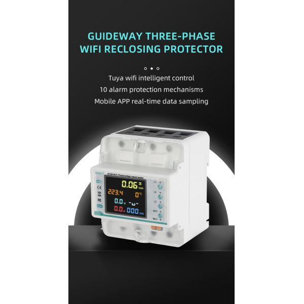3-Phase WiFi Reclosing Protector: Tuya Smart, 10 Protections, PV Meter