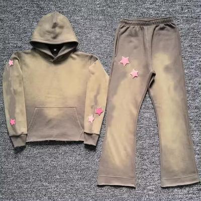Vêtements de sport fournisseur en gros Hommes surdimensionné Vêtements de sport marron Puff Impression Hoodie Logo personnalisé Vêtements de sport en laine de poids lourd