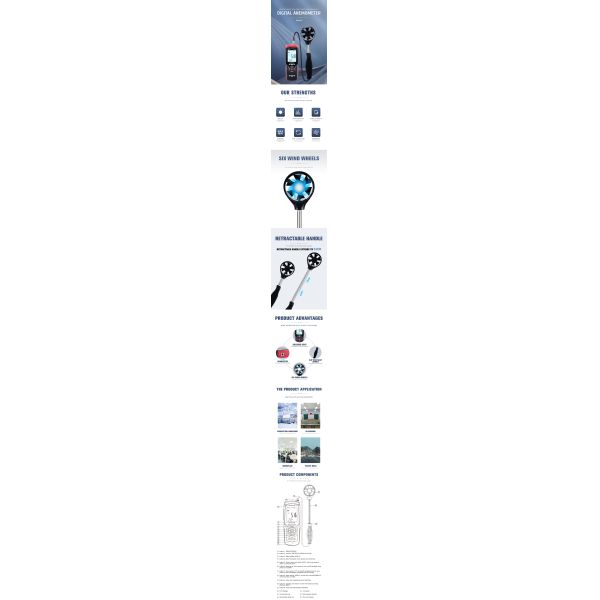 Temperature Humidity Digital Anemometer GT8913 Wind Speed 0.0-45.0 m/s with Backlight