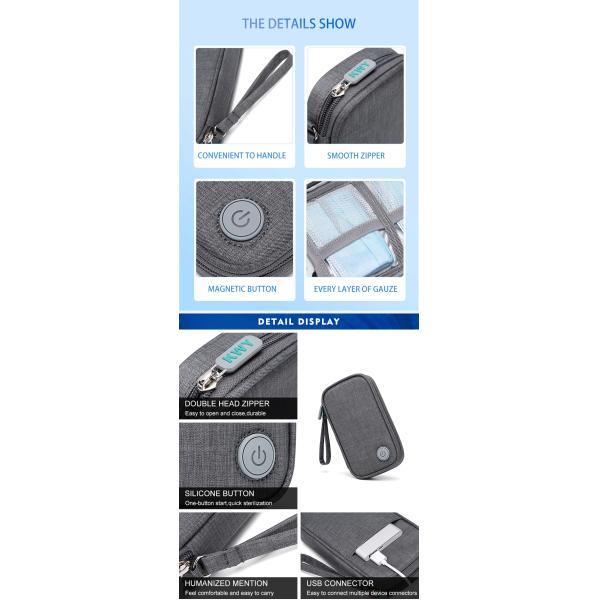 2W 5V UVC Disinfection Bag Portable LED UV Disinfection Bag 11*4*19cm