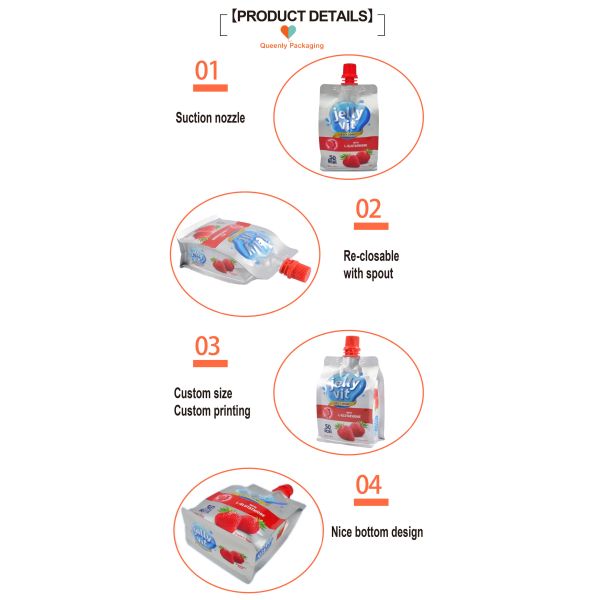 Strawberry Jelly Juice Packaging Pouch Customized Odorless Leakproof