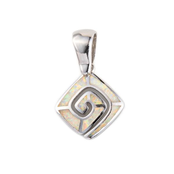 925  With Sterling Silver Greek  Key    Meander  Spiral Opal  Pendant Womens  Created Rainbow Opal Cocktail  Pendant