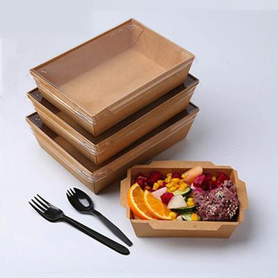 Recipiente de alimento descartável retangular do papel de embalagem da tampa do ANIMAL DE ESTIMAÇÃO da salada com tampa