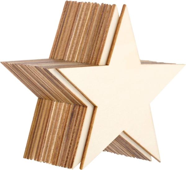 Unfinished Wooden Star Cutouts Hanging Ornaments with Strings for Christmas Wedding DIY Craft Festival Decoration