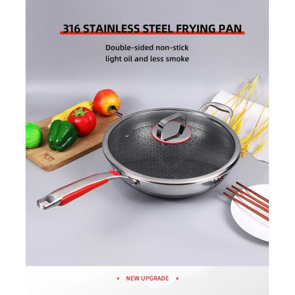 Wholesale Honeycomb Non Stick Fry Pan Cooking Pot 18/10 Stainless Steel Wok Pan With Glass Cover