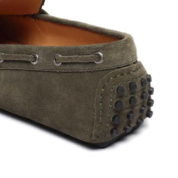 Cow Split Suede Euro 45size Mens Leather Moccasins Olive Green