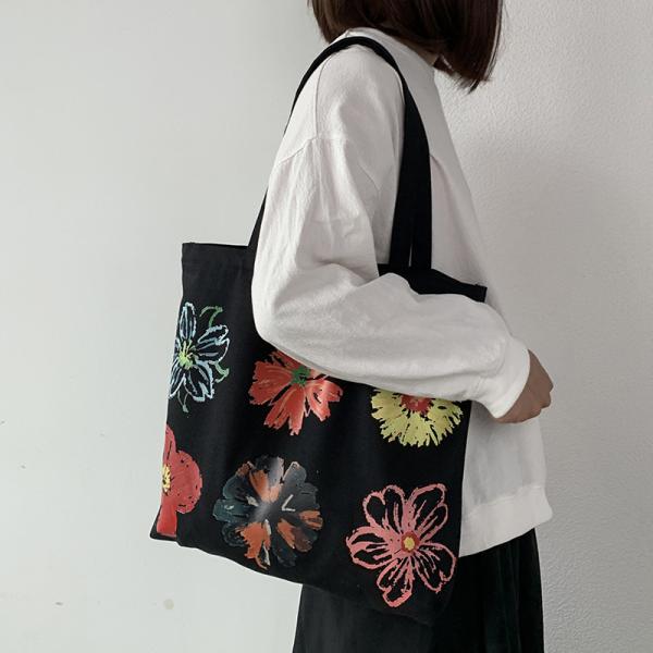 Contemporary Women's Handled Style Customized Canvas Tote Bag with Flower Printing
