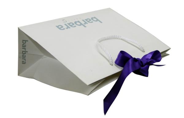 Coloured Paper Carrier Bag BarBara Logo Silk Screen Ribbon handle Foiled Logo for Lady Gift