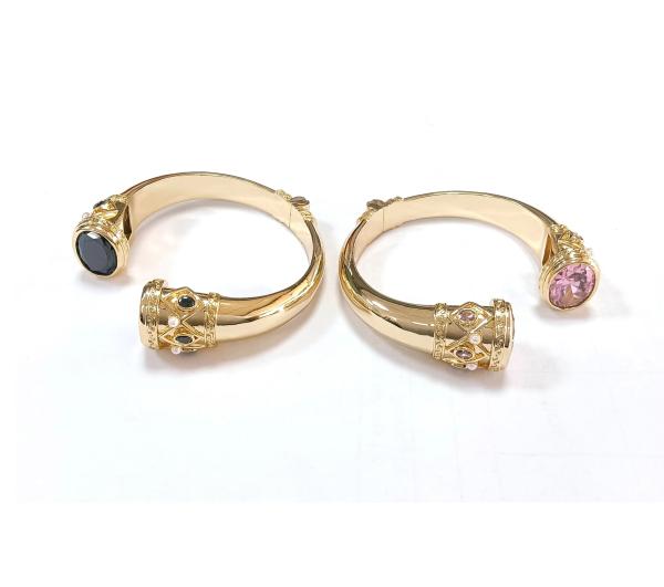 Plating Brass Bangle Bracelets Cuff Jewelry Garnet Stones Silver Jewelry Glitter CZ