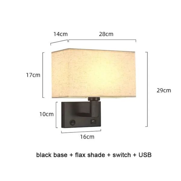 USB Wall Lights with Switch Rectangle White Yellow Fabric mirror front light(WH-MR-95)