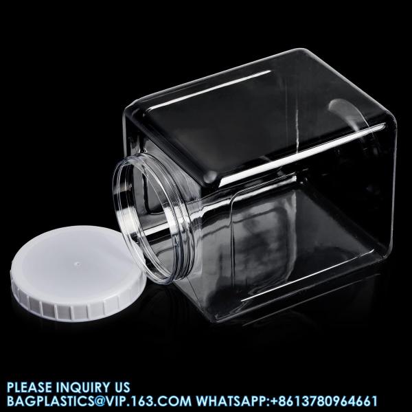 Plastic Jars, Plastic Gallon Containers With Lids, Large Square Plastic Food Storage Jar For Kitchen, Dry Food, Snack