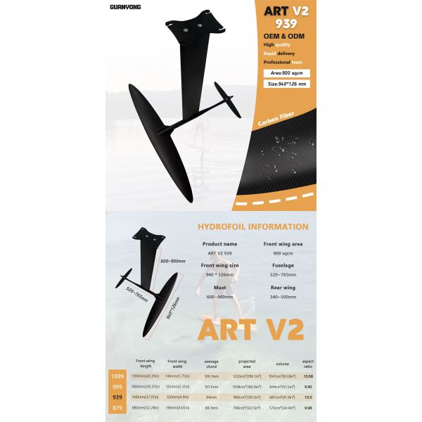 Aluminum Self Propelled Surf Foil Hydrofoil 900sqcm Pump Sup Foil Board
