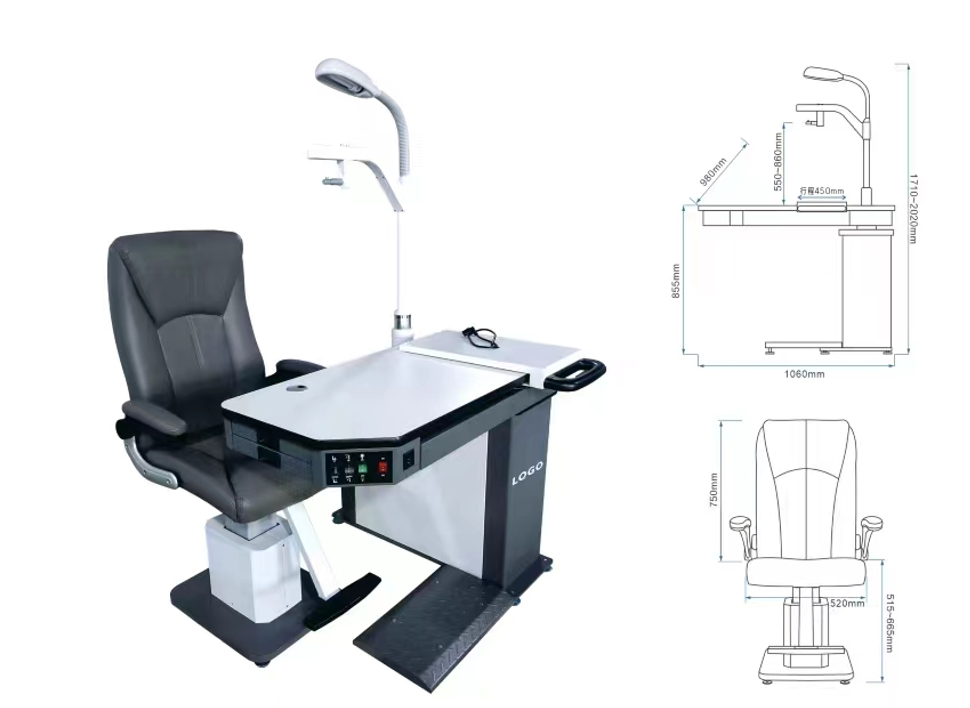 Ophthalmic Chair Unit With Table For One Instrument Arm Adjustable Left & Right  with two small drawers GD7501AB