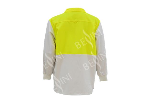 Breathable Soft Custom Work Shirts Long Sleeve Fluroscent Yellow / White Color