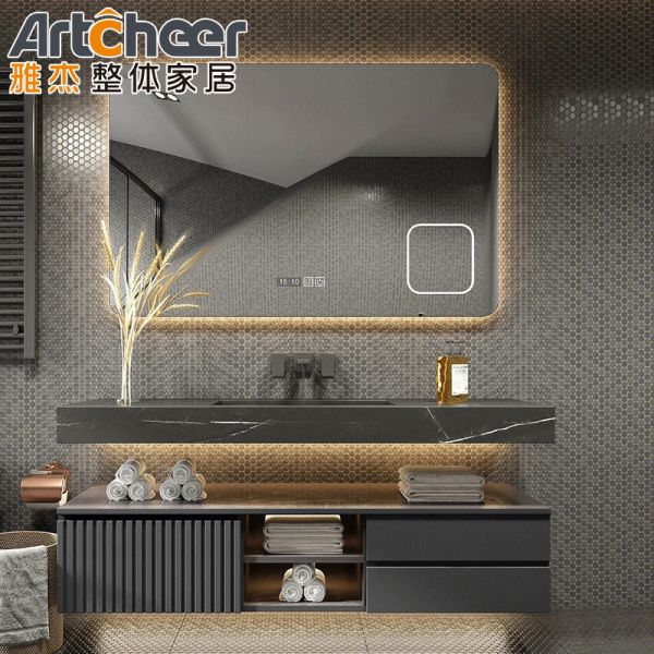 Modern Waterproof Customized Bathroom Vanity Cabinet with Mirror and Countertop