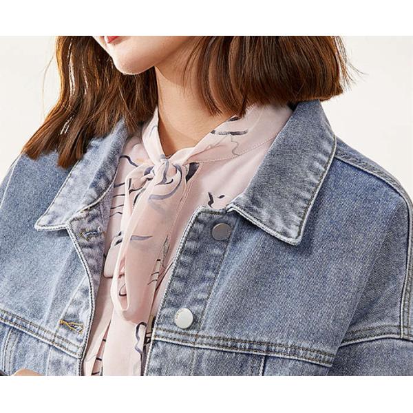 Womens Washed Ladies Denim Jacket Classic Stretch Trucker Jacket Loose Fit