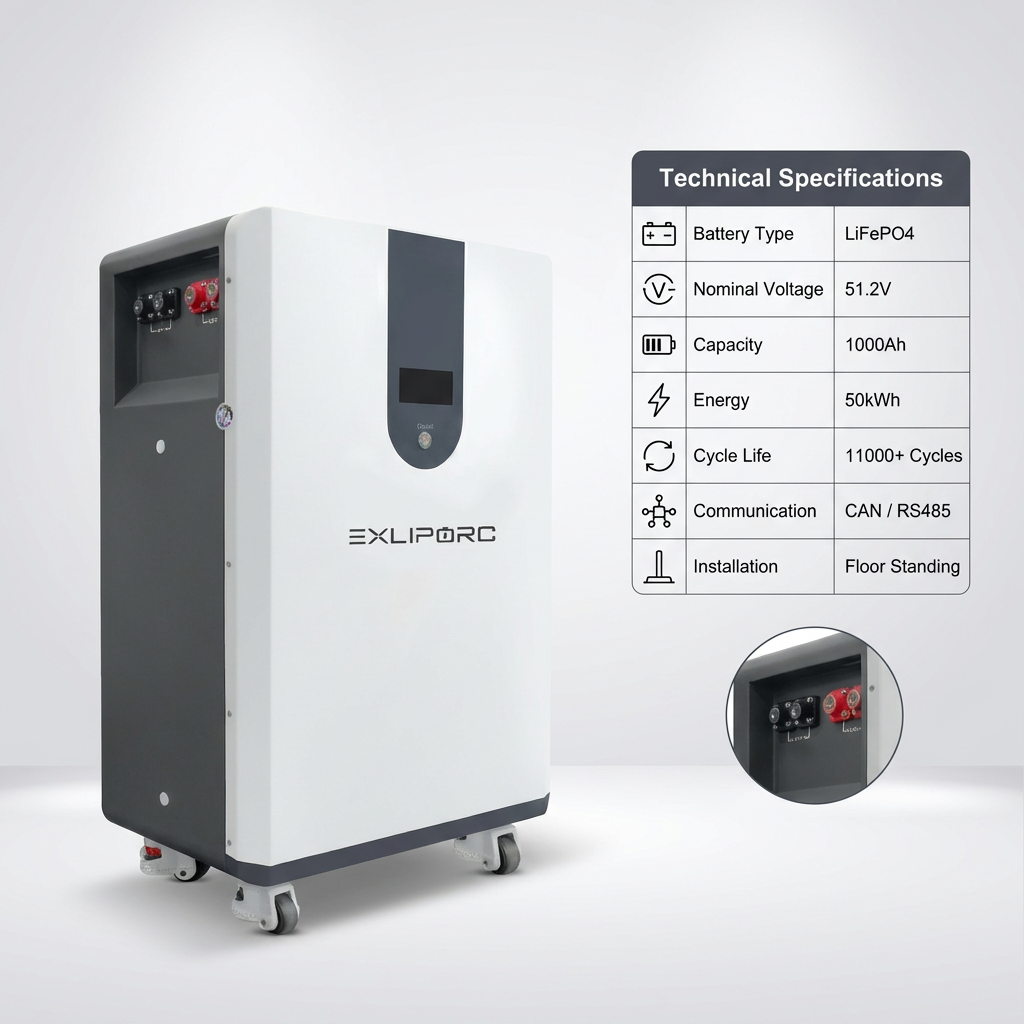 30kWh LiFePO4 Battery for Solar Energy Storage System | 51.2V Lithium Battery for Home and Commercial Backup Power