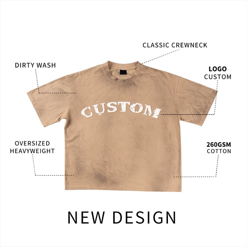 Custom 260GSM Screen Print Oversized Dirty Wash Heavyweight T-Shirt