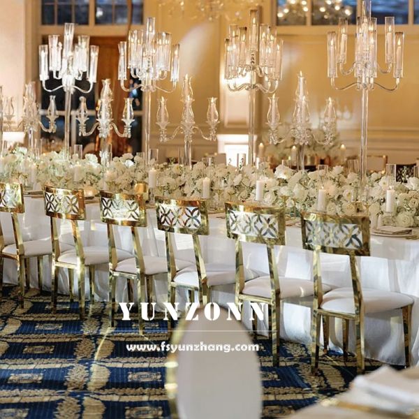 New Design Restaurant Gold Stainless Steel Metal Luxury Wedding Chair with Velvet Cushion