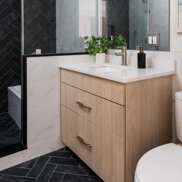 Melamine Japanese Wall Modern Bathroom Wooden Cabinets Flat Panel Wood Texture