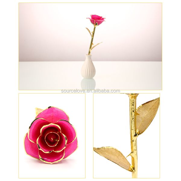 Gold Trimmed Rose Manufacture Flower Girlfriend Gift 24k Gold Plated Natural Rose for Valentine's Day, Mother's Day Gifts