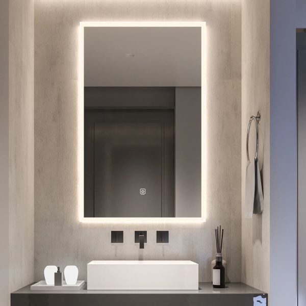 Satin Edge LED Lighted Bathroom Mirror , Custom Illuminated Bathroom Mirrors