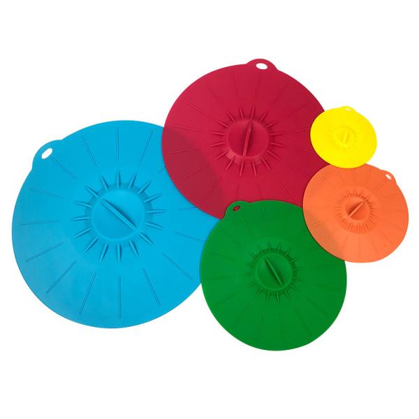 Food Standard Decorative Reusable Microwave Oven Safe Silicone Rubber Pot Cover Mug Bowl Suction Spill Stopper Lid with handle