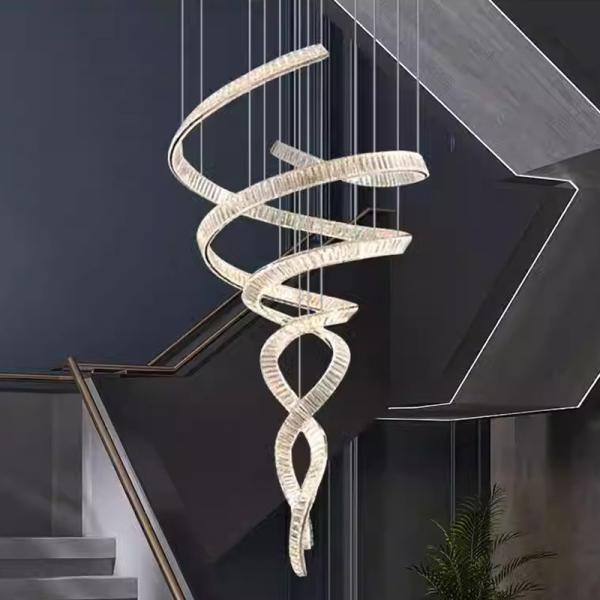 JYLIGHTING Escalera lujosa Cristal Lustrero para Villa para la Decoración de la Boda Living Roon Pendant Light Led Cristal Lustrero