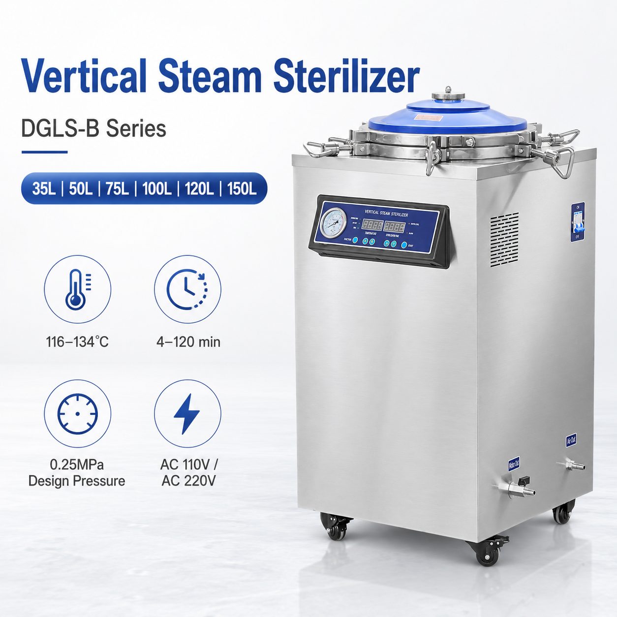 Vertical Steam Autoclave Sterilizer DGLS-B 50L Stainless Steel Lab Sterilization Equipment with Digital Automatic Control